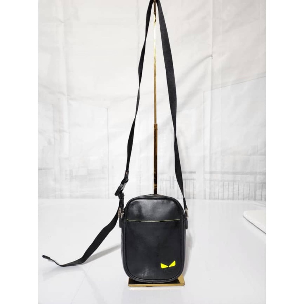 Authentic Fendi Leather Crossbody/Shoulder Bag Black/Neon Yellow